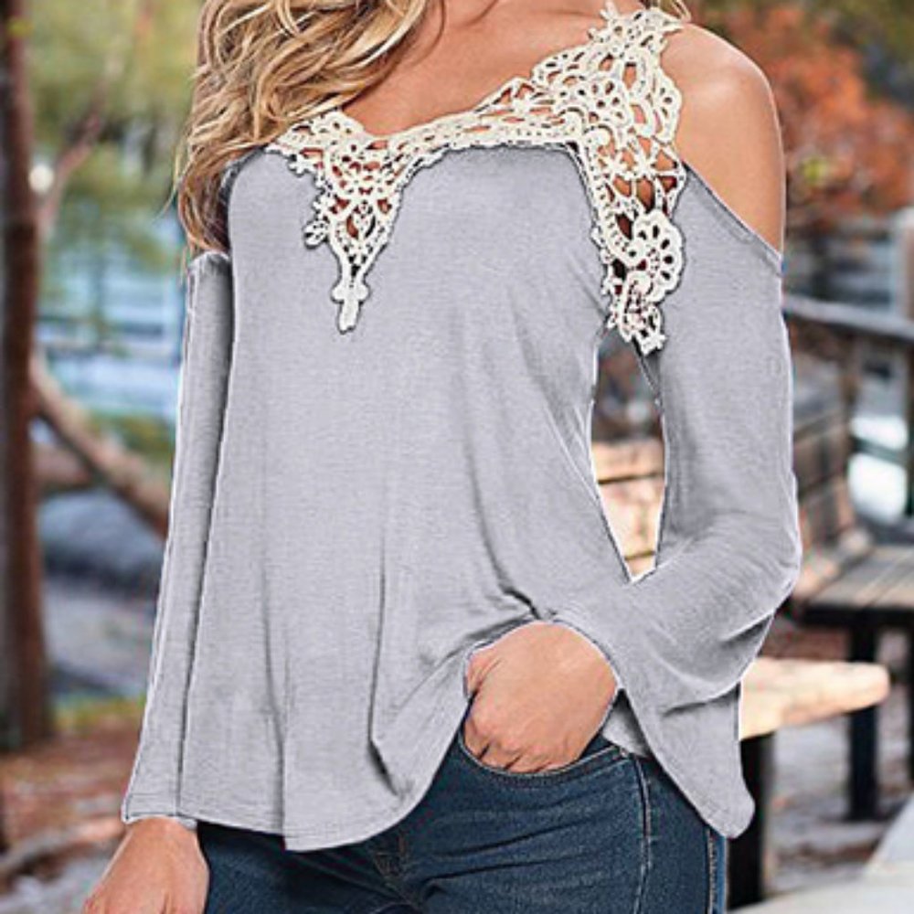 Gray Blouse off the shoulder